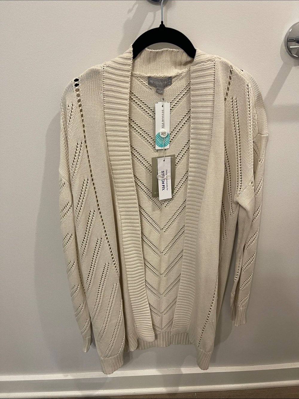 Revolution Cream Open-Front Chevron Knit Cardigan